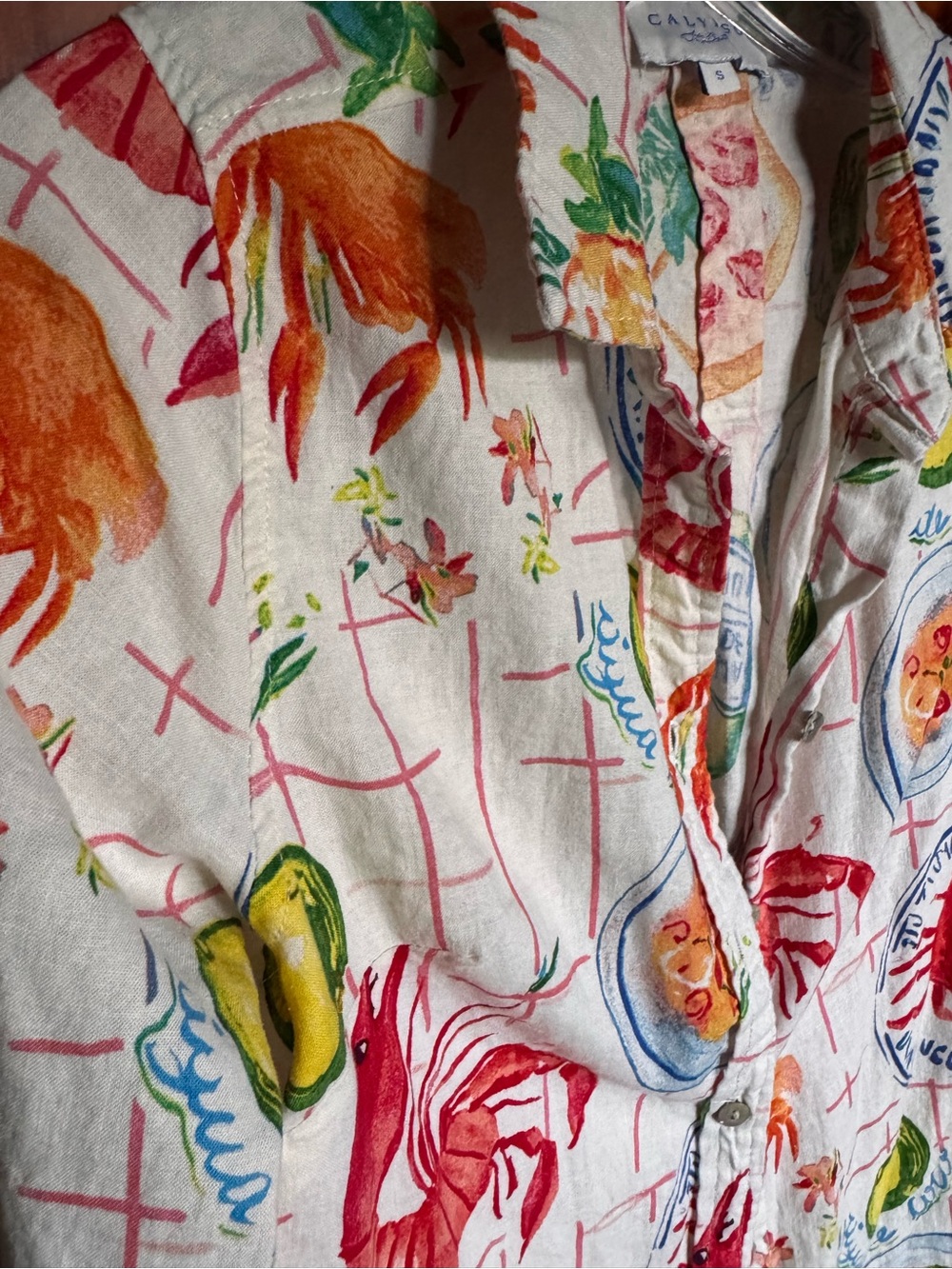 Seafood Print Button-Up Shirt — Multicolor - Picture 2 of 2